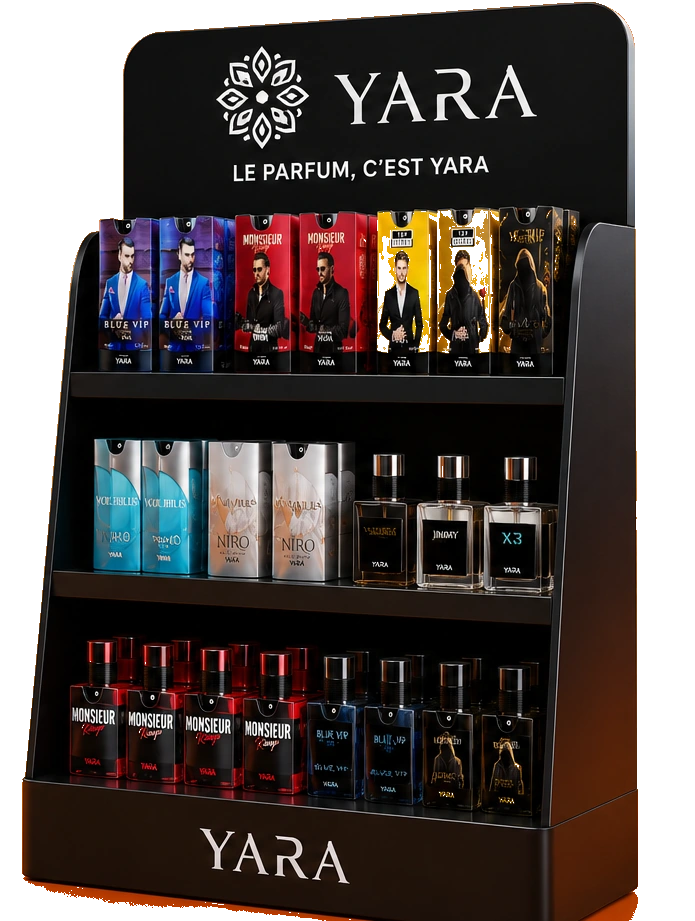 Présentoir YARA avec parfums et mini-parfums