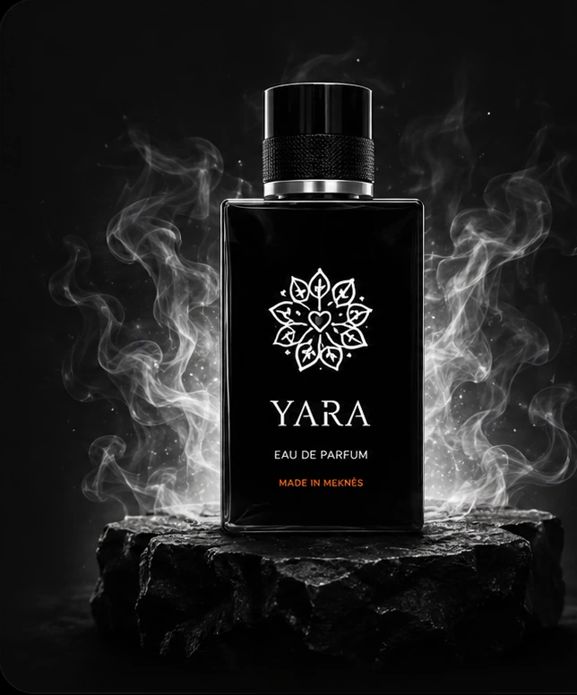Flacon YARA noir dans une ambiance fumée